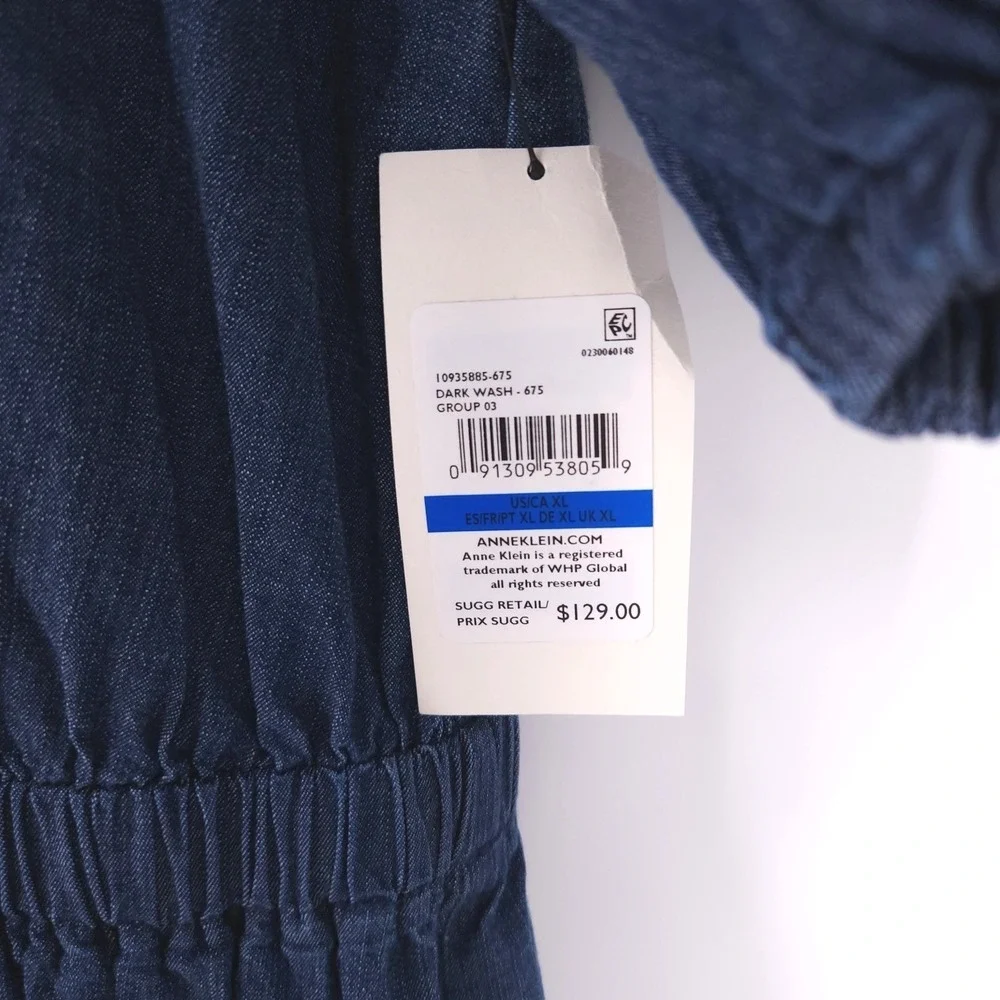 Anne Klein Jeans Puff Sleeve Tiered Denim Midi Dress Dark Wash Womens Size XL - Picture 3 of 12